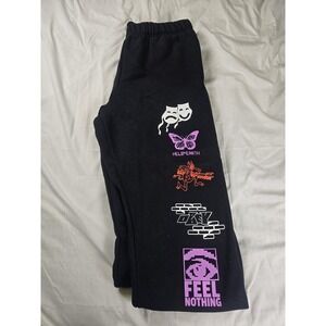 OBEY Pants Mens Large Black Graphic Fleece Sweatpants Feel Nothing Joggers